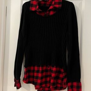Black Sweater with Red Plaid Shirt